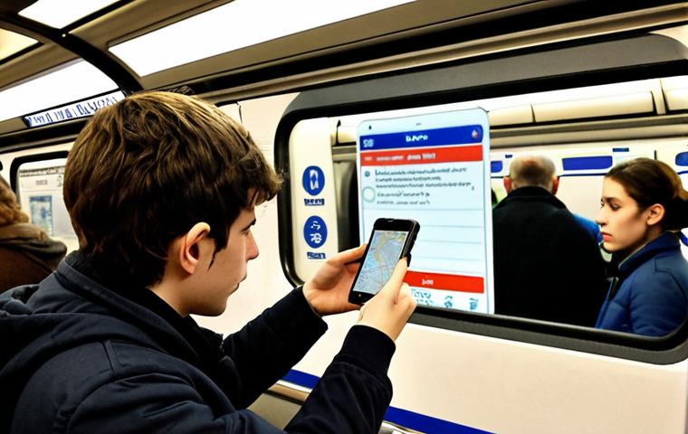 **
A young adult studying for the "code de la route" using a smartphone app on the Paris Metro. They are surrounded by other passengers, but focused on the screen, which shows a question about road signs. The overall feeling is of dedication and fitting study into daily life. "Code de la route" app visible on the screen, perhaps with a French road sign displayed.
**