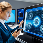 A professional female automotive damage adjuster, fully clothed in a modest, modern business suit, standing in a brightly lit, high-tech vehicle diagnostics lab. She is holding a tablet, carefully analyzing a digital rendering of a damaged electric vehicle's internal components displayed on a large holographic screen. The background features sleek, state-of-the-art diagnostic equipment. Her expression is focused and highly competent. Perfect anatomy, correct proportions, natural pose, well-formed hands, proper finger count, natural body proportions. Safe for work, appropriate content, fully clothed, professional, high-quality photograph, studio lighting, detailed, realistic.