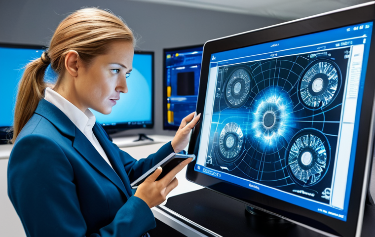 A professional female automotive damage adjuster, fully clothed in a modest, modern business suit, standing in a brightly lit, high-tech vehicle diagnostics lab. She is holding a tablet, carefully analyzing a digital rendering of a damaged electric vehicle's internal components displayed on a large holographic screen. The background features sleek, state-of-the-art diagnostic equipment. Her expression is focused and highly competent. Perfect anatomy, correct proportions, natural pose, well-formed hands, proper finger count, natural body proportions. Safe for work, appropriate content, fully clothed, professional, high-quality photograph, studio lighting, detailed, realistic.