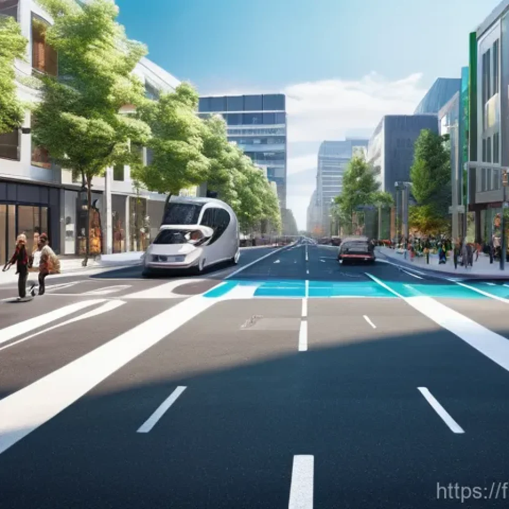 도로교통사와 관련된 해외 사례 - **Prompt:** "A vibrant, futuristic urban streetscape embodying the 'Vision Zero' philosophy. The sce...