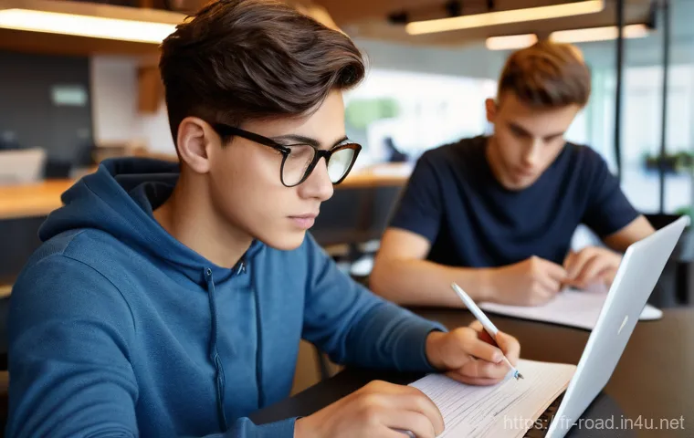 도로교통사 시험 준비를 위한 플랜 설정 - **"A focused young adult, approximately 18-20 years old, studying for the French Highway Code (Code ...