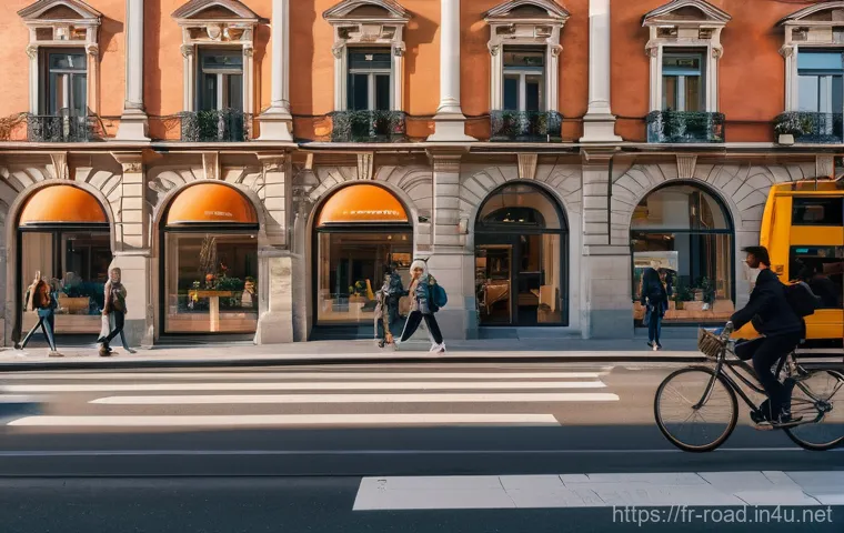 도로교통사 실무 과정에서의 실질적인 경험 - **Urban Commute in a European City:** A slightly elevated view of a bustling city street during peak...