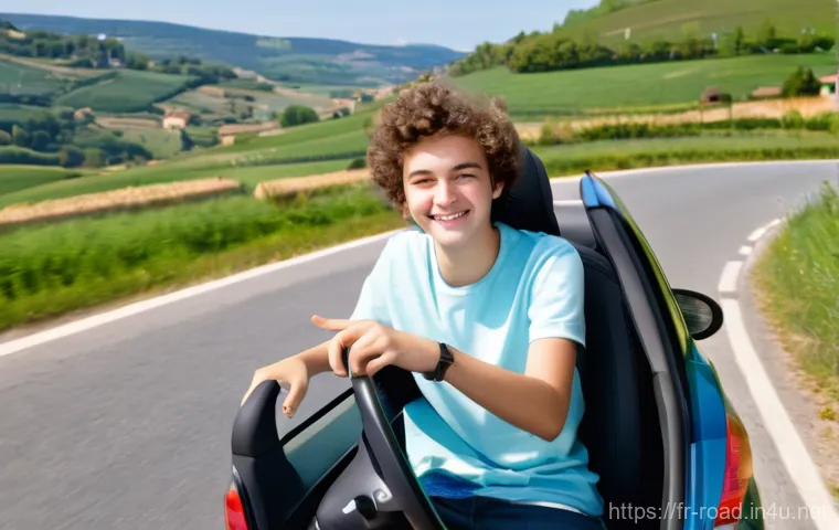 도로교통사 시험일정 최신 정보 - A joyful 17-year-old French teenager, dressed in stylish but modest casual clothing, sits proudly in...