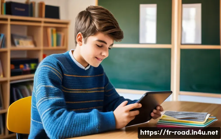 도로교통사 필기시험 고득점 비법 - **Prompt:** A bright, modern study space in a French home. A focused young French student, around 16...
