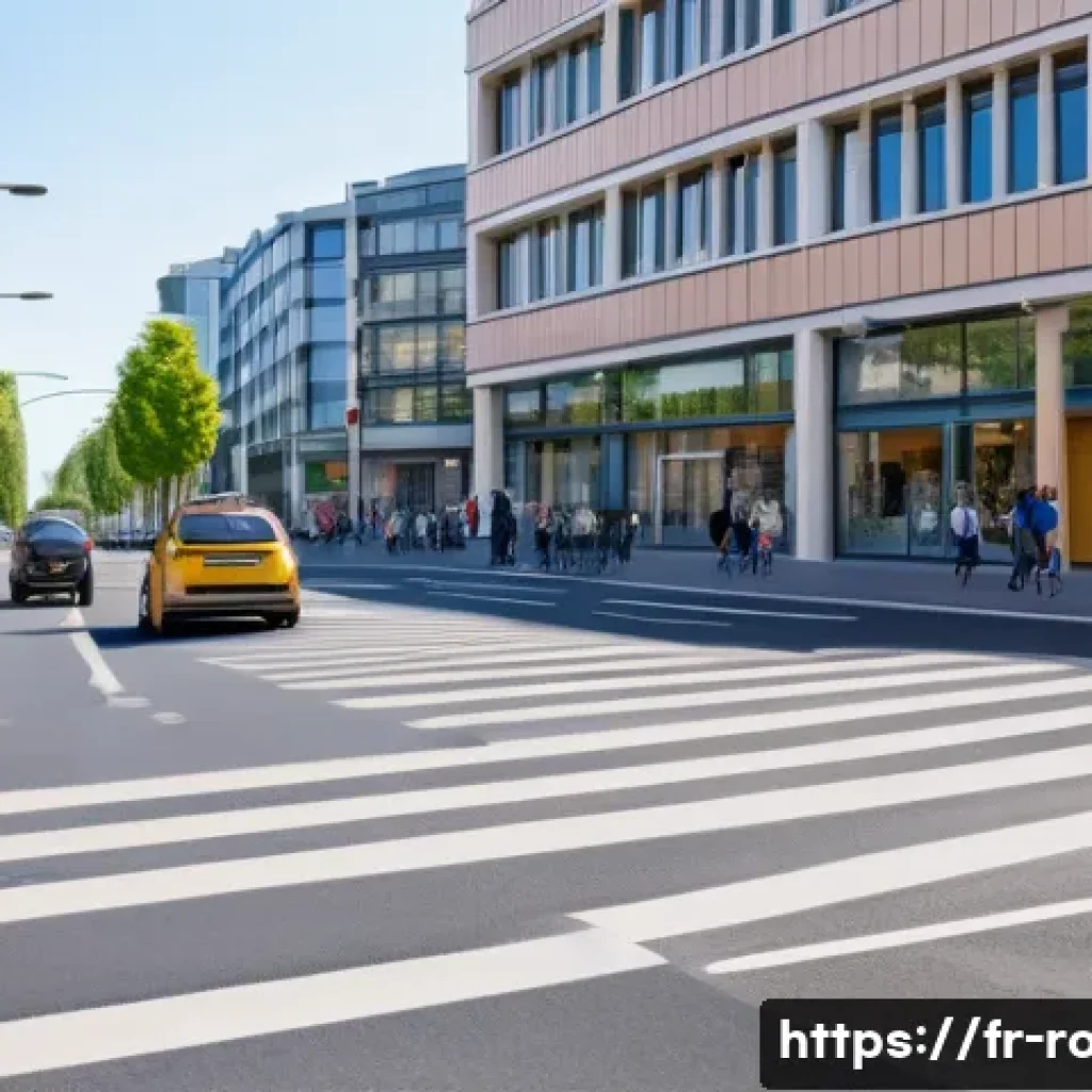 도로교통사 필기시험 대비 최신 문제 분석 - A detailed urban street scene in a modern French city during daytime, showing a variety of road user...