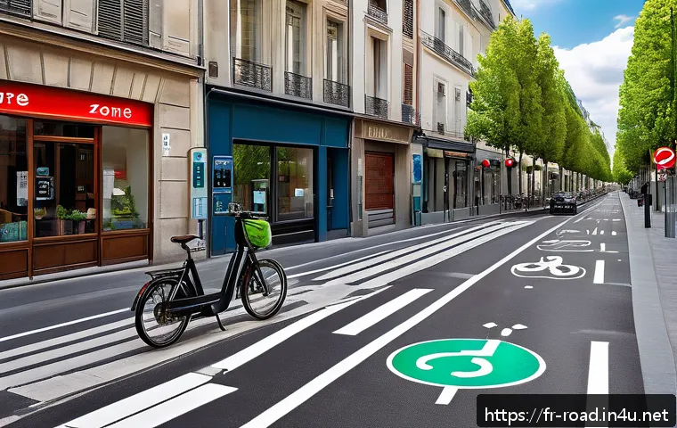 도로교통사 필기시험 대비 학습 플랜 - A detailed urban street scene in a modern French city, showcasing various traffic signs including lo...