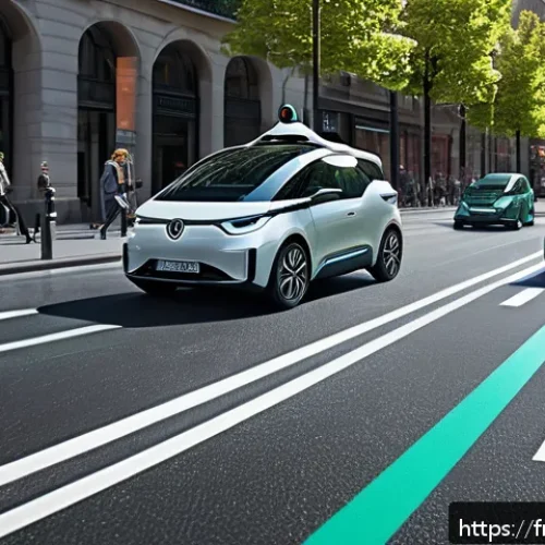 도로교통사 전문성 강화 방법 - A futuristic European city street scene featuring intelligent vehicles equipped with advanced driver...