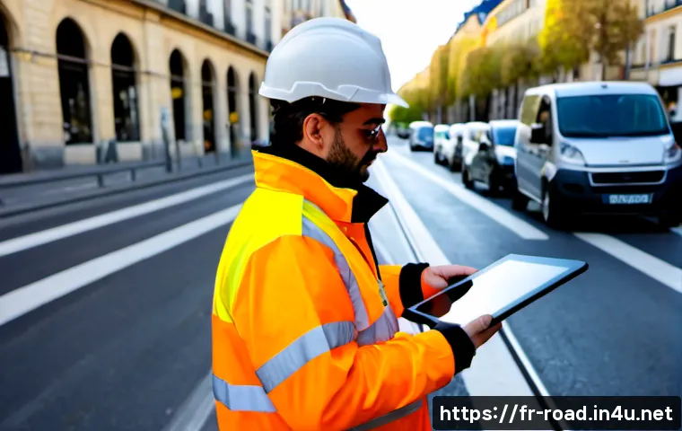 도로교통사 직무 수행을 위한 기술 - Photorealistic French road traffic engineer in high-visibility safety jacket and hard hat assessing ...